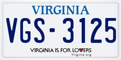 VA license plate VGS3125