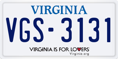 VA license plate VGS3131