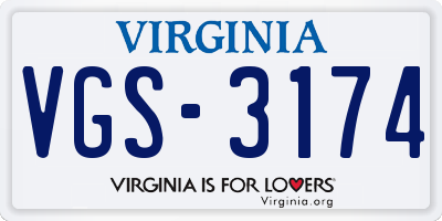 VA license plate VGS3174