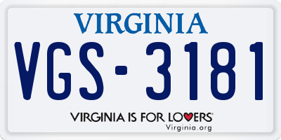 VA license plate VGS3181