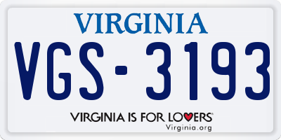 VA license plate VGS3193