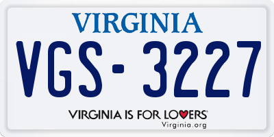 VA license plate VGS3227