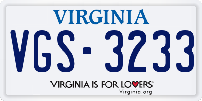 VA license plate VGS3233