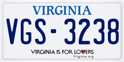 VA license plate VGS3238