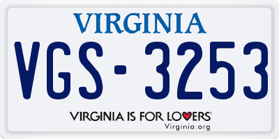 VA license plate VGS3253