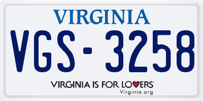VA license plate VGS3258