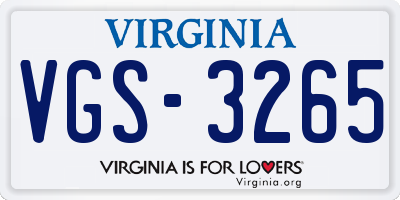 VA license plate VGS3265