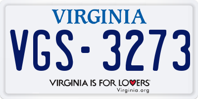 VA license plate VGS3273