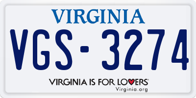 VA license plate VGS3274