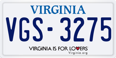 VA license plate VGS3275