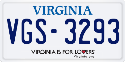 VA license plate VGS3293