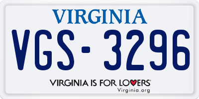 VA license plate VGS3296