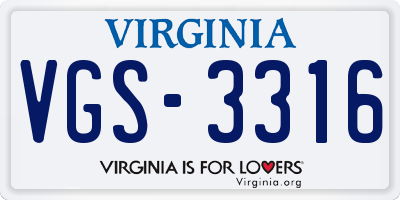 VA license plate VGS3316