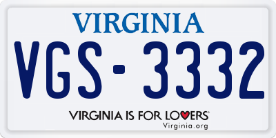 VA license plate VGS3332