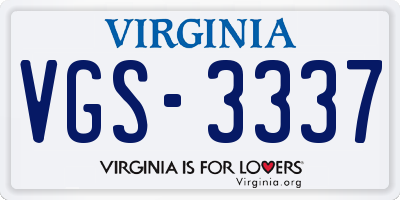 VA license plate VGS3337
