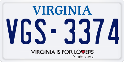 VA license plate VGS3374
