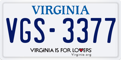 VA license plate VGS3377