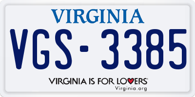 VA license plate VGS3385