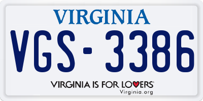 VA license plate VGS3386