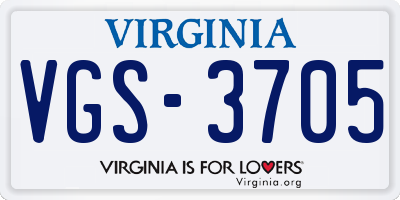 VA license plate VGS3705