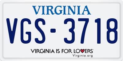 VA license plate VGS3718