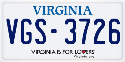 VA license plate VGS3726
