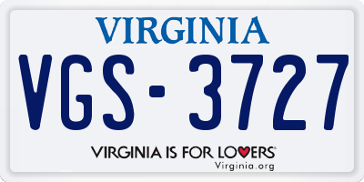 VA license plate VGS3727