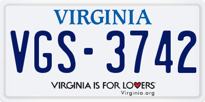 VA license plate VGS3742