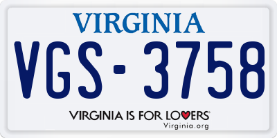 VA license plate VGS3758