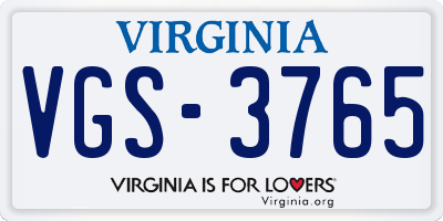 VA license plate VGS3765