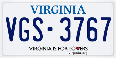 VA license plate VGS3767