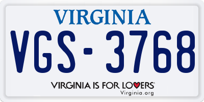 VA license plate VGS3768