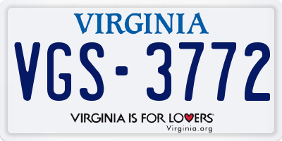 VA license plate VGS3772