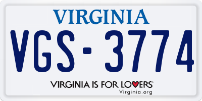 VA license plate VGS3774