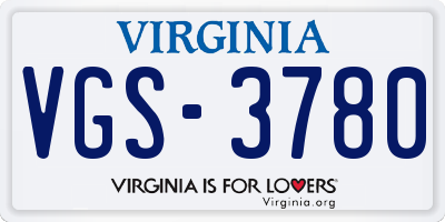 VA license plate VGS3780