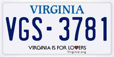 VA license plate VGS3781