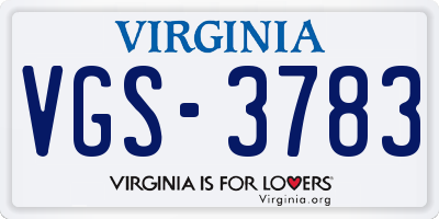 VA license plate VGS3783
