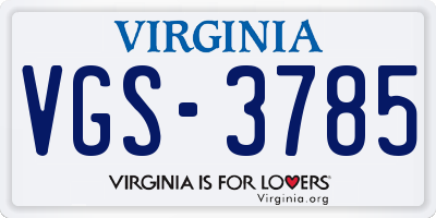 VA license plate VGS3785