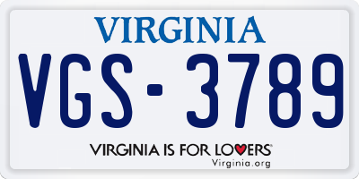 VA license plate VGS3789