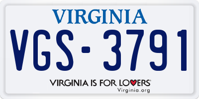 VA license plate VGS3791