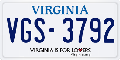VA license plate VGS3792