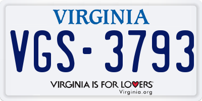 VA license plate VGS3793