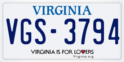 VA license plate VGS3794