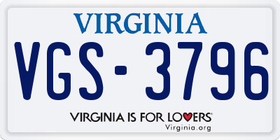 VA license plate VGS3796