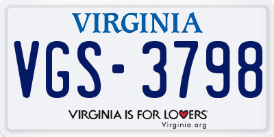 VA license plate VGS3798