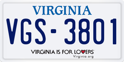 VA license plate VGS3801