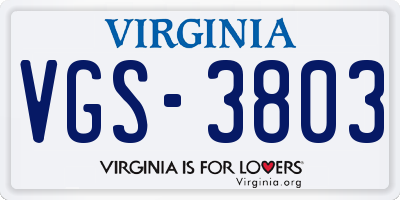 VA license plate VGS3803