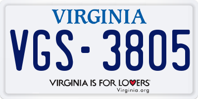 VA license plate VGS3805
