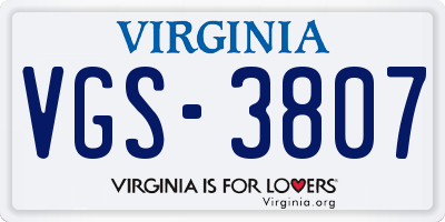 VA license plate VGS3807