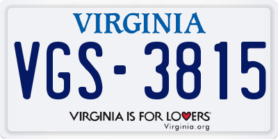 VA license plate VGS3815